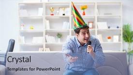  Presentation with old man and music - Amazing presentation theme having funny man singing songs backdrop and a teal colored foreground