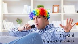  Presentation with funny - Cool new PPT theme with funny-man-singing-songs backdrop and a light blue colored foreground