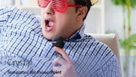  Presentation with of kids singing - Cool new slide deck with funny-man-singing-songs backdrop and a light blue colored foreground