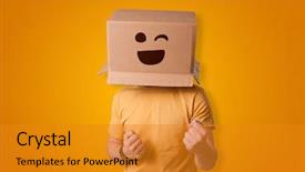  Presentation with funny cartoon - Colorful presentation theme enhanced with funny man wearing cardboard box backdrop and a gold colored foreground