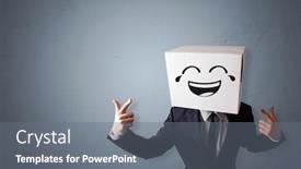  Presentation with cardboard - Slide set consisting of funny man wearing cardboard box on his head with smiley face background and a gray colored foreground