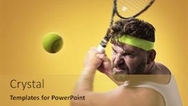  Presentation with tennis - Presentation design featuring funny-man-with-beard-playing background and a yellow colored foreground