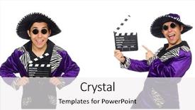  Presentation with clapper - Audience pleasing PPT theme consisting of comical sun - funny man with clapper-board isolated backdrop and a white colored foreground