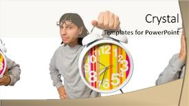  Presentation with insomnia - PPT layouts featuring funny man with clock isolated background and a  colored foreground