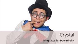  Presentation with man in suit and tie - Cool new slide deck with funny man with giant bow tie backdrop and a lemonade colored foreground