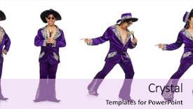  Presentation with microphone and synthesizer on concert - Slide deck consisting of parody - funny man with microphone isolated background and a  colored foreground