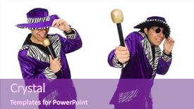  Presentation with microphone - Slide deck enhanced with parody - funny man with microphone isolated background and a violet colored foreground