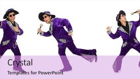  Presentation with microphone - Beautiful slides featuring parody - funny man with microphone isolated backdrop and a lilac colored foreground
