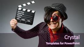  Presentation with airport boarding board - Beautiful slides featuring funny man with movie board backdrop and a wine colored foreground