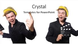  Presentation with clapboard - PPT layouts enhanced with funny man with movie clapboard background and a cream colored foreground