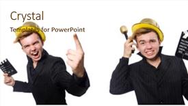  Presentation with clapboard - Presentation theme consisting of funny man with movie clapboard background and a cream colored foreground
