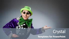  Presentation with clapboard - Cool new slides with funny man with movie clapboard backdrop and a gray colored foreground