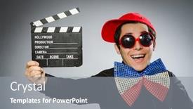 Presentation with clapboard - Slide set consisting of funny-man-with-movie-clapboard background and a gray colored foreground