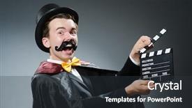  Presentation with clapper - Audience pleasing slide set consisting of chaplin - funny man with movie clapper backdrop and a  colored foreground