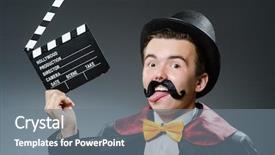  Presentation with clapper - Presentation design consisting of farm cattle with meadow background in spring background and a seafoam green colored foreground