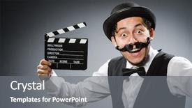  Presentation with clapper - Colorful presentation theme enhanced with chaplin - funny man with movie clapper backdrop and a  colored foreground
