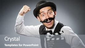  Presentation with clapper - Slide deck consisting of chaplin - funny man with movie clapper background and a  colored foreground