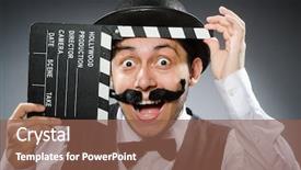  Presentation with clapper - Beautiful presentation theme featuring chaplin - funny man with movie clapper backdrop and a  colored foreground