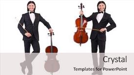  Presentation with music instrument - Slides having funny man with music instrument background and a  colored foreground