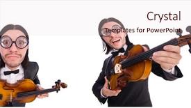  Presentation with music instrument - Cool new slides with funny man with music instrument backdrop and a  colored foreground