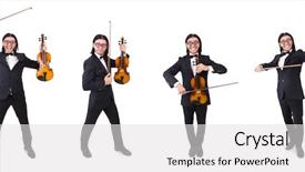  Presentation with music instrument - Theme enhanced with funny man with music instrument background and a  colored foreground