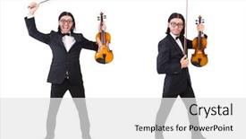  Presentation with music instrument - Cool new PPT layouts with funny man with music instrument backdrop and a  colored foreground