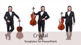  Presentation with music instrument - Audience pleasing presentation theme consisting of funny man with music instrument backdrop and a soft green colored foreground