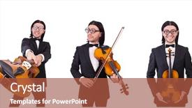  Presentation with music instrument - PPT layouts consisting of funny man with music instrument background and a  colored foreground