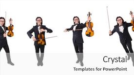  Presentation with music instrument - Amazing slides having funny man with music instrument backdrop and a  colored foreground