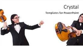  Presentation with music instrument - Beautiful PPT layouts featuring funny man with music instrument backdrop and a white colored foreground