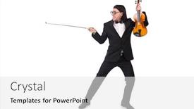  Presentation with music instrument - Presentation theme consisting of funny man with music instrument on white background and a white colored foreground