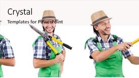  Presentation with funny - Theme featuring funny man with shears isolated background and a lemonade colored foreground