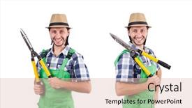  Presentation with blank whiteboard isolated on white - Beautiful presentation theme featuring funny man with shears isolated backdrop and a lemonade colored foreground