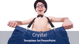  Trousers PPT template - PPT theme enhanced with funny man with trousers isolated on white background and a ocean colored foreground