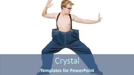  Trousers PPT template - Colorful PPT theme enhanced with funny man with trousers isolated on white backdrop and a ocean colored foreground