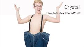  Trousers PPT template - Audience pleasing PPT theme consisting of funny man with trousers isolated on white backdrop and a sky blue colored foreground