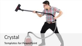  Presentation with funny - Theme with funny man with vacuum cleaner background and a white colored foreground