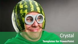  Presentation with caterpillar - Colorful presentation design enhanced with funny man with watermelon helmet backdrop and a ocean colored foreground