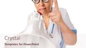  Presentation with funny - Cool new theme with funny mature doctor with megaphone isolated backdrop and a lemonade colored foreground