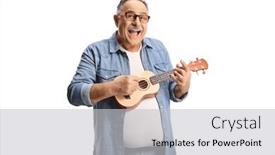  Presentation with ukulele - PPT layouts having funny-mature-man-playing-ukulele background and a light gray colored foreground