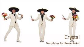  Presentation with white flowers - Audience pleasing presentation theme consisting of funny mexican in suit holding backdrop and a cream colored foreground