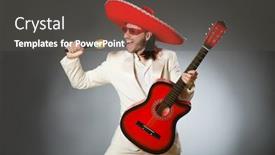  Presentation with suit guitar - Audience pleasing PPT layouts consisting of funny mexican in suit holding guitar against gray backdrop and a dark gray colored foreground