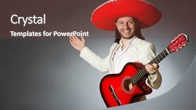  Presentation with suit guitar - Presentation having funny mexican in suit holding guitar against gray background and a tawny brown colored foreground