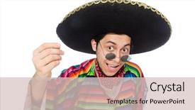  Presentation with mexican culture - PPT theme with funny mexican wearing poncho isolated background and a soft green colored foreground
