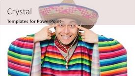  Presentation with mexican - Colorful presentation theme enhanced with funny mexican wearing poncho isolated on white backdrop and a soft green colored foreground
