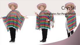  Presentation with authentic mexican street tacos - Presentation theme enhanced with funny mexican wearing poncho isolated background and a coral colored foreground