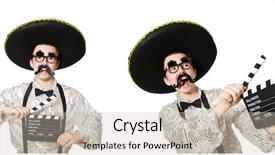  Presentation with movie - Beautiful presentation design featuring funny mexican with movie board backdrop and a soft green colored foreground