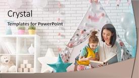  Presentation with loving mom - Slide deck featuring funny mom and lovely child background and a light gray colored foreground