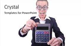  Presentation with forensic accountant - Theme featuring funny money - nerd female accountant with calculator background and a  colored foreground