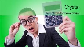  Presentation with accountant - Presentation theme consisting of funny money - nerd female accountant with calculator background and a seafoam green colored foreground